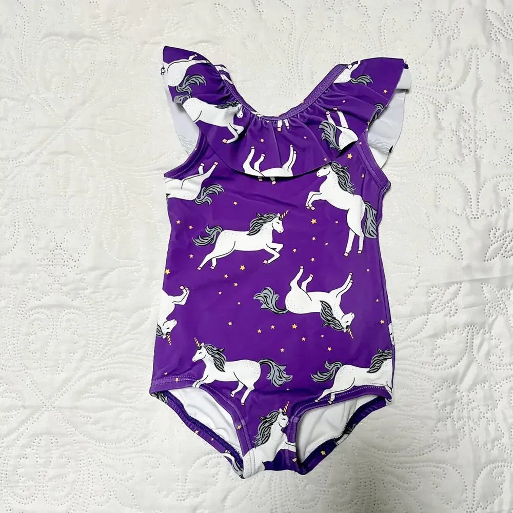 Hanna Andersson Purple Unicorn Ruffle One-Piece Swimsuit